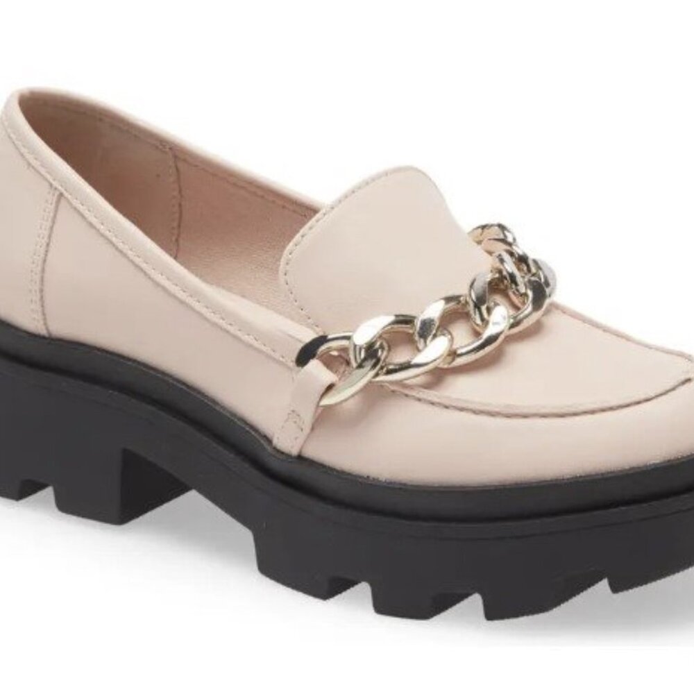 Open Edit Ellie Lug Sole Loafer in Ivory Croco, Size 5.5